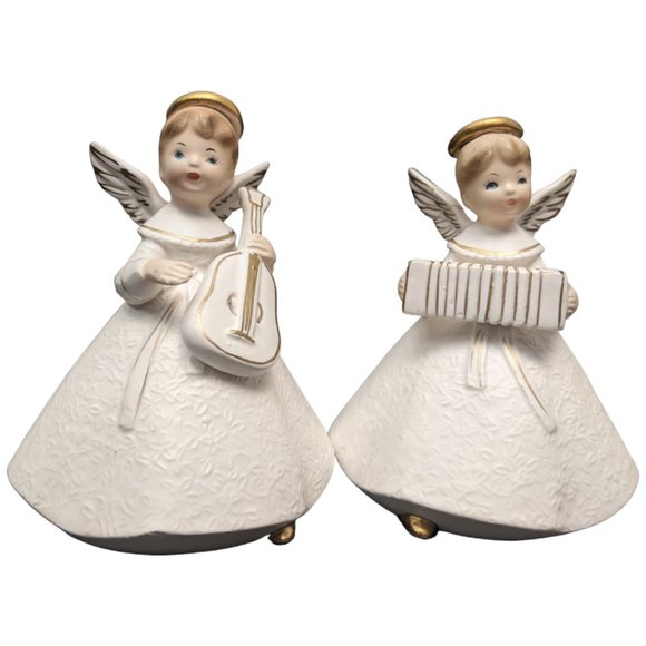 National Potteries Angels Playing Music Instruments Bedford OH Set 2 Vtg Japan - Picture 15 of 16